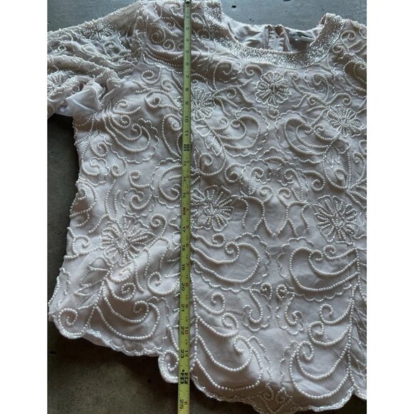 Vintage Draper’s & Damon’s Beaded Sparkly Women’s Top Sz 20 Pink Cream - Picture 3 of 14